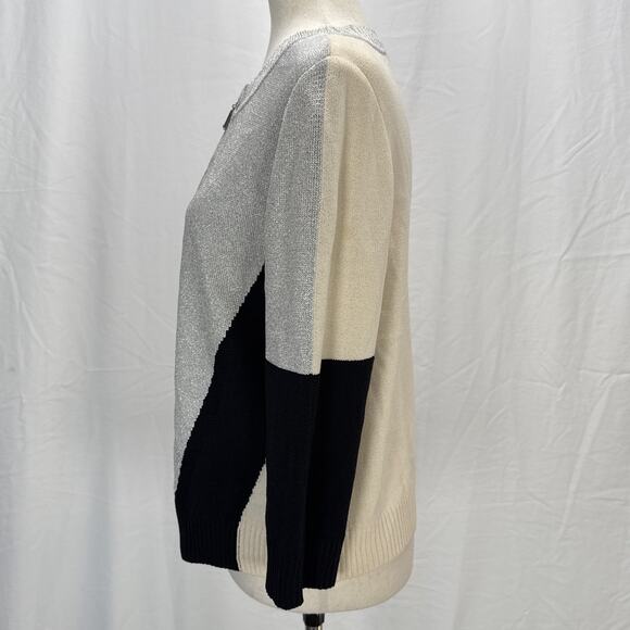 St John SoCa Womens Full Zip Colorblock Sweater Jacket Size M Wool 3/4 Sleeve - Picture 4 of 10